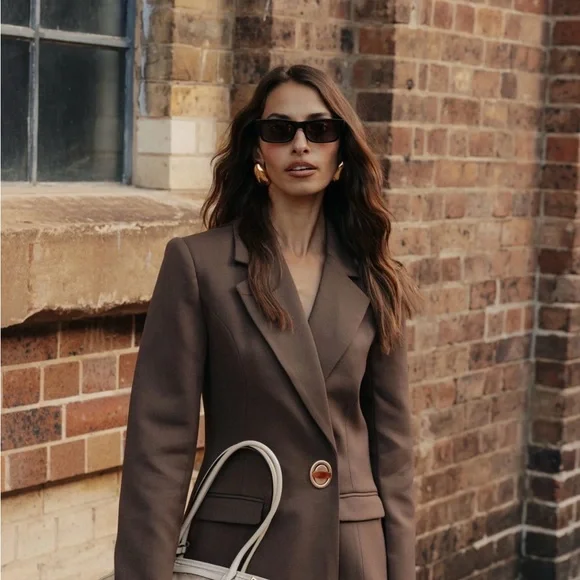 Meshki Tailored Brown‎ Double-Breasted Blazer M - Picture 6 of 6